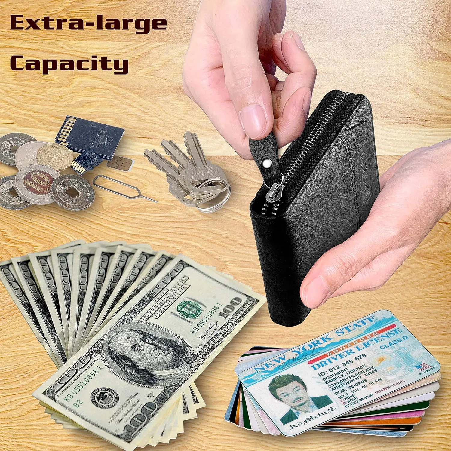 Admetus Men's Genuine Leather Short Zip-around Bifold Wallet