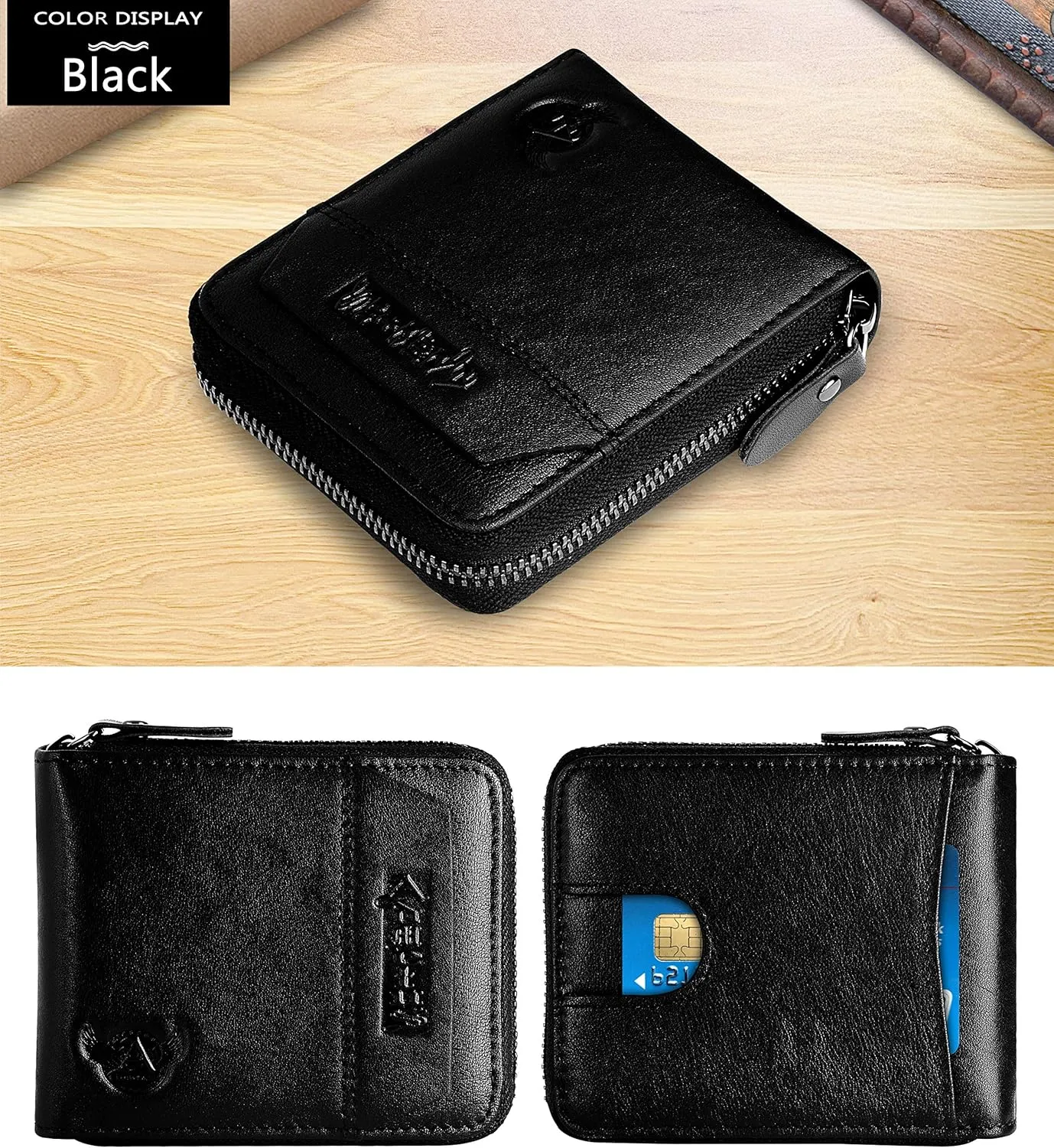 Admetus Men's Genuine Leather Short Zip-around Bifold Wallet