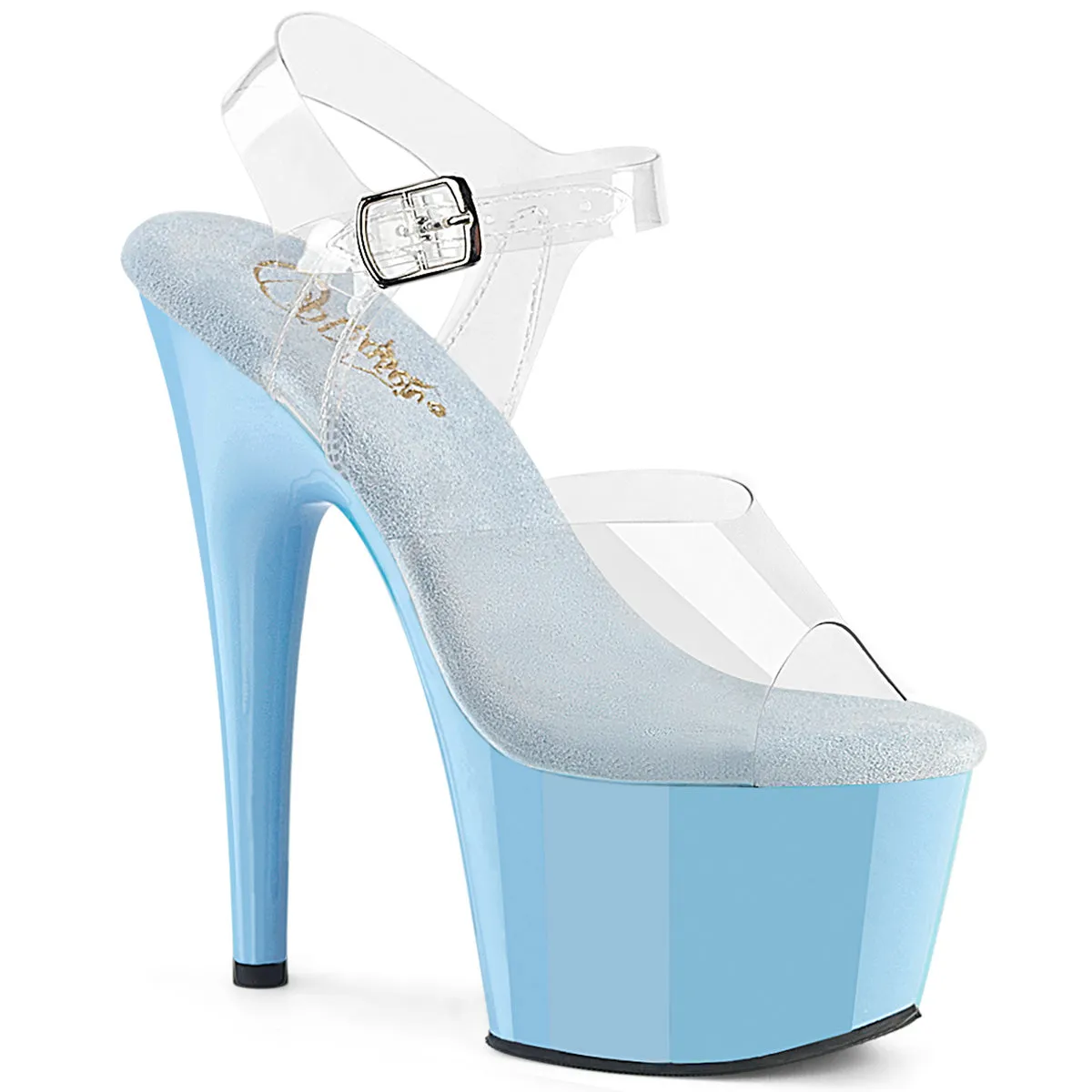 Adore-708 Clear/Baby Blue, 7" Heels