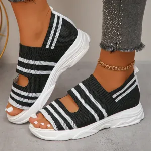AMOZAE- - Summer Women's Striped Knitted Platform Sandals