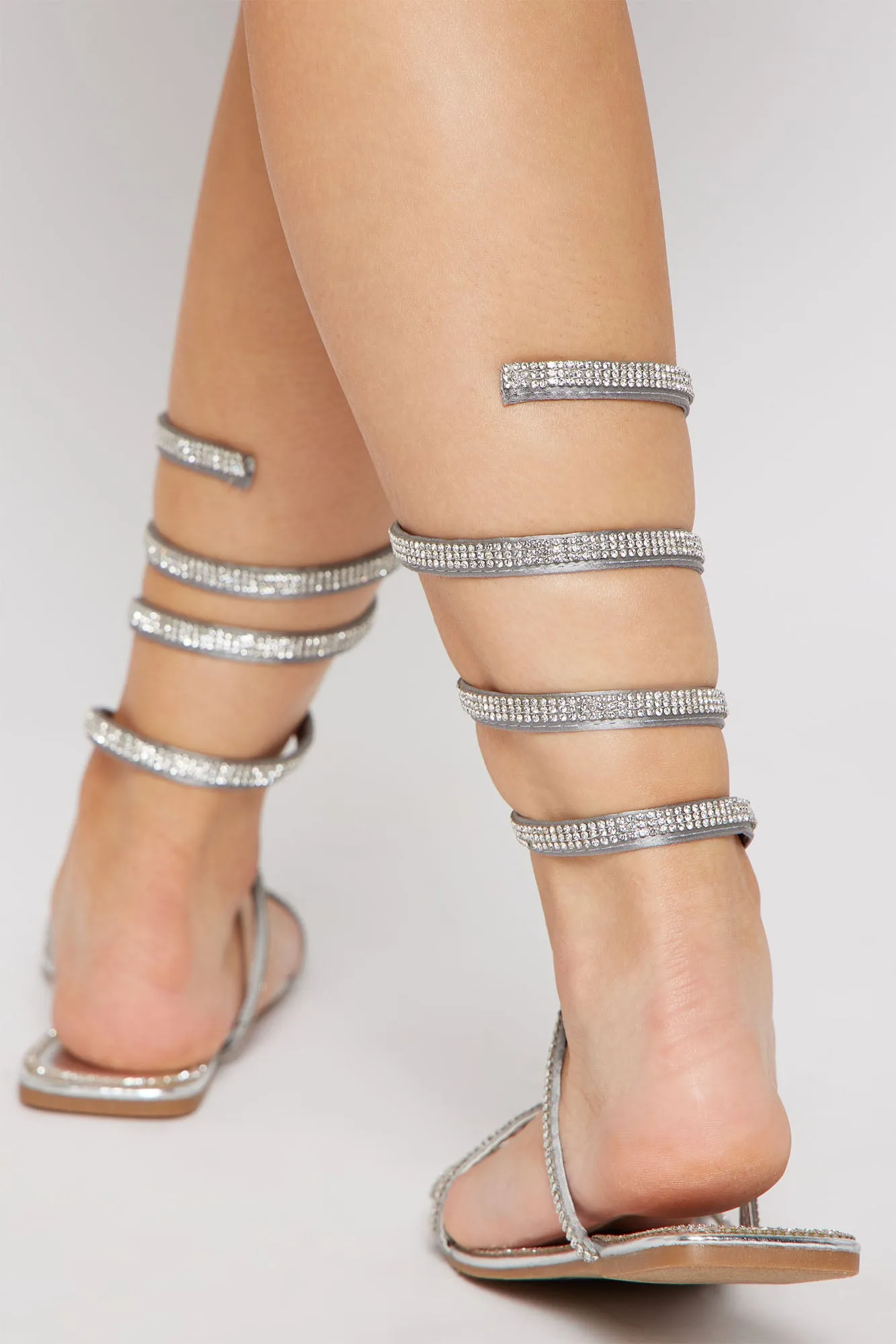 Arabella Rhinestone Wrap Up Sandals - Silver