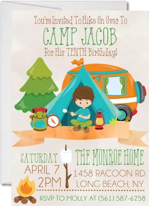 Boys Camping Birthday Party Invitations