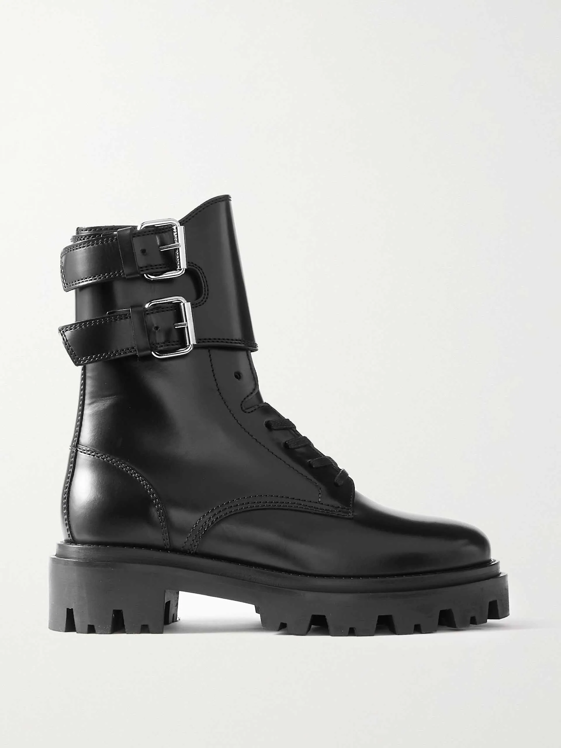 Buckled leather ankle boots