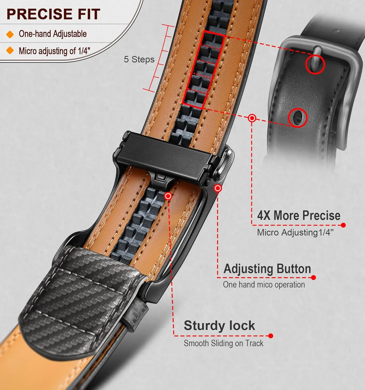 BULLIANT Men's Ratchet Belt Nontrimmable-Click Belt Adjustable for Men Gift Lightweight 1 3/8"