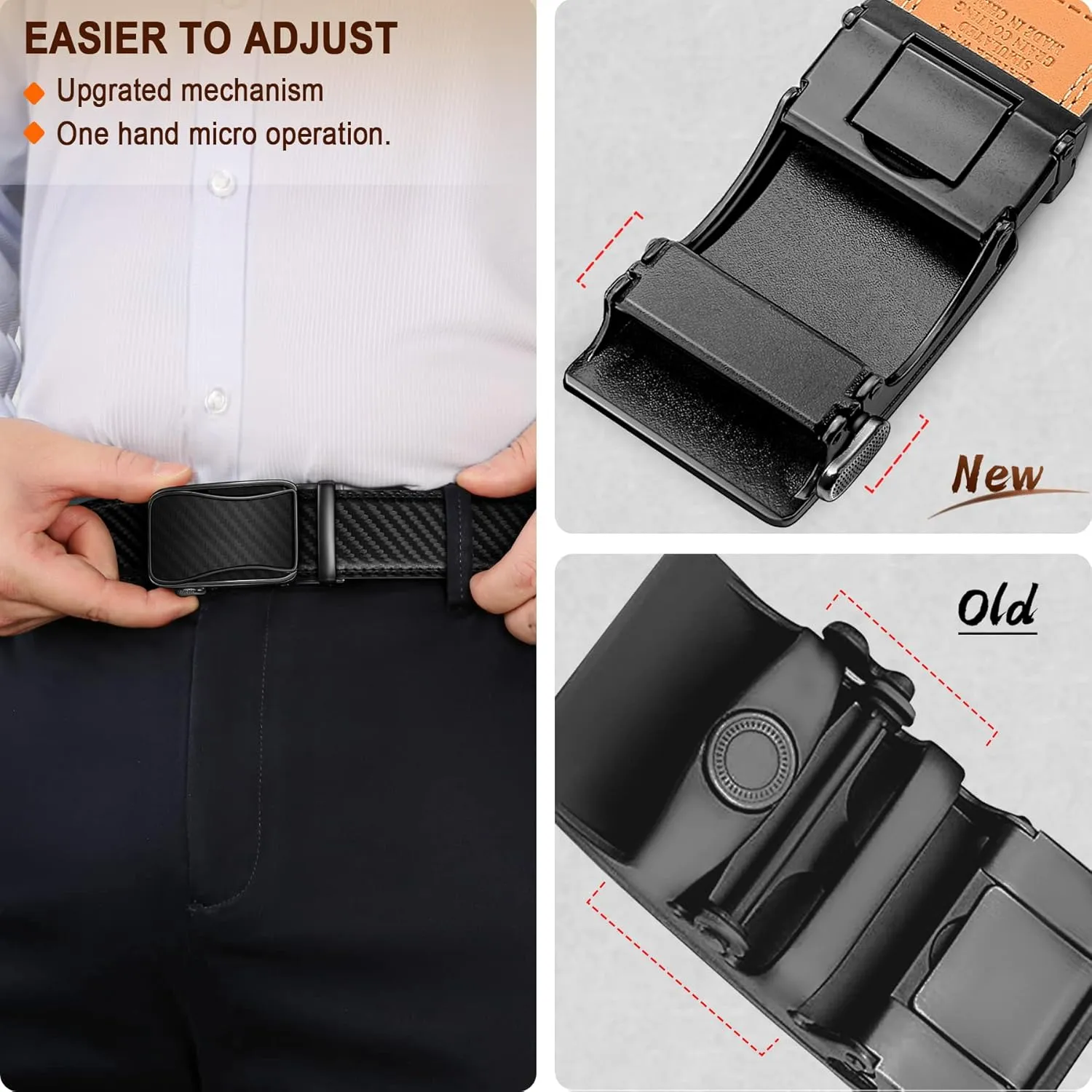 BULLIANT Mens Ratchet Belt,Leather Adjustable Slide Belt For Gift Mens Dress Casual 1 3/8",Size Adjustable