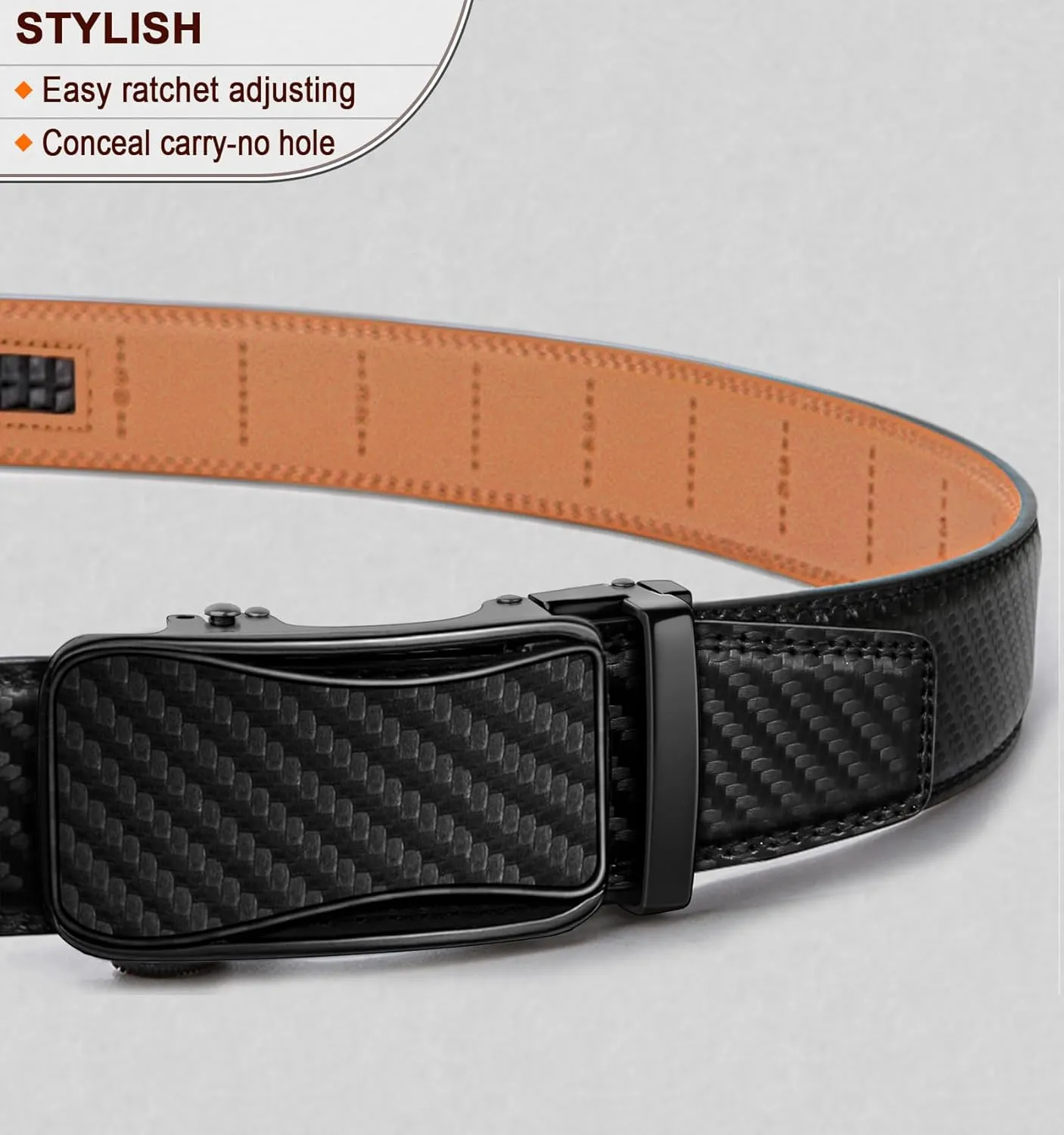 BULLIANT Mens Ratchet Belt,Leather Adjustable Slide Belt For Gift Mens Dress Casual 1 3/8",Size Adjustable