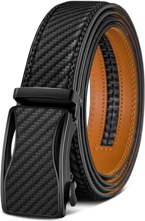 BULLIANT Mens Ratchet Belt,Leather Adjustable Slide Belt For Gift Mens Dress Casual 1 3/8",Size Adjustable