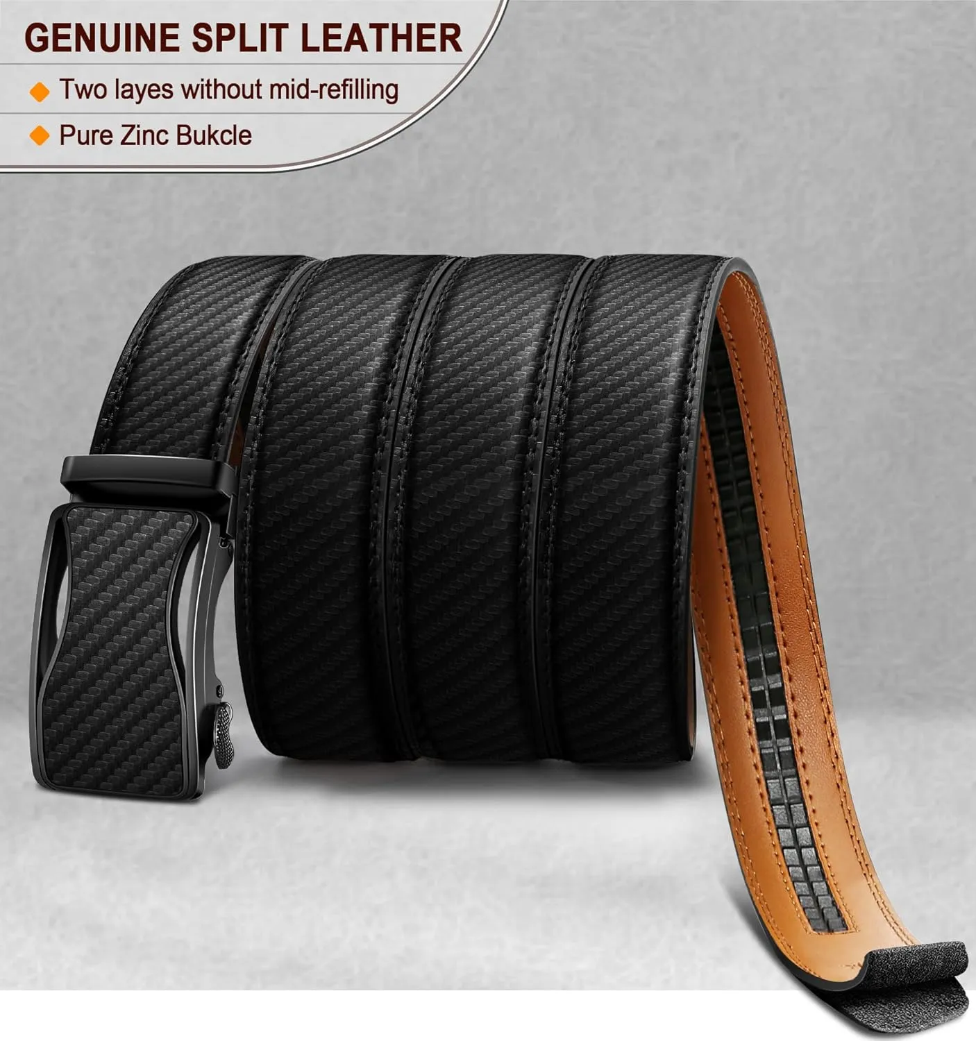 BULLIANT Mens Ratchet Belt,Leather Adjustable Slide Belt For Gift Mens Dress Casual 1 3/8",Size Adjustable