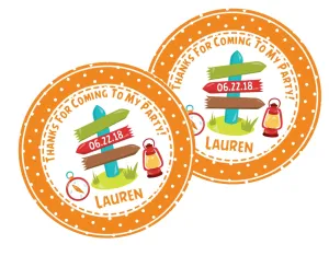 Camping Birthday Party Stickers Or Favor Tags