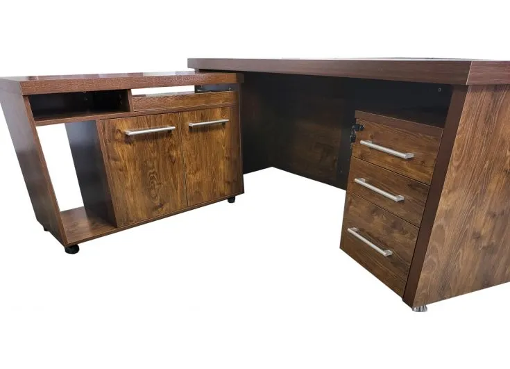 Dark Oak Curved Executive Office Desk with Mobile Return and Pedestal - 2000mm - KW-8668