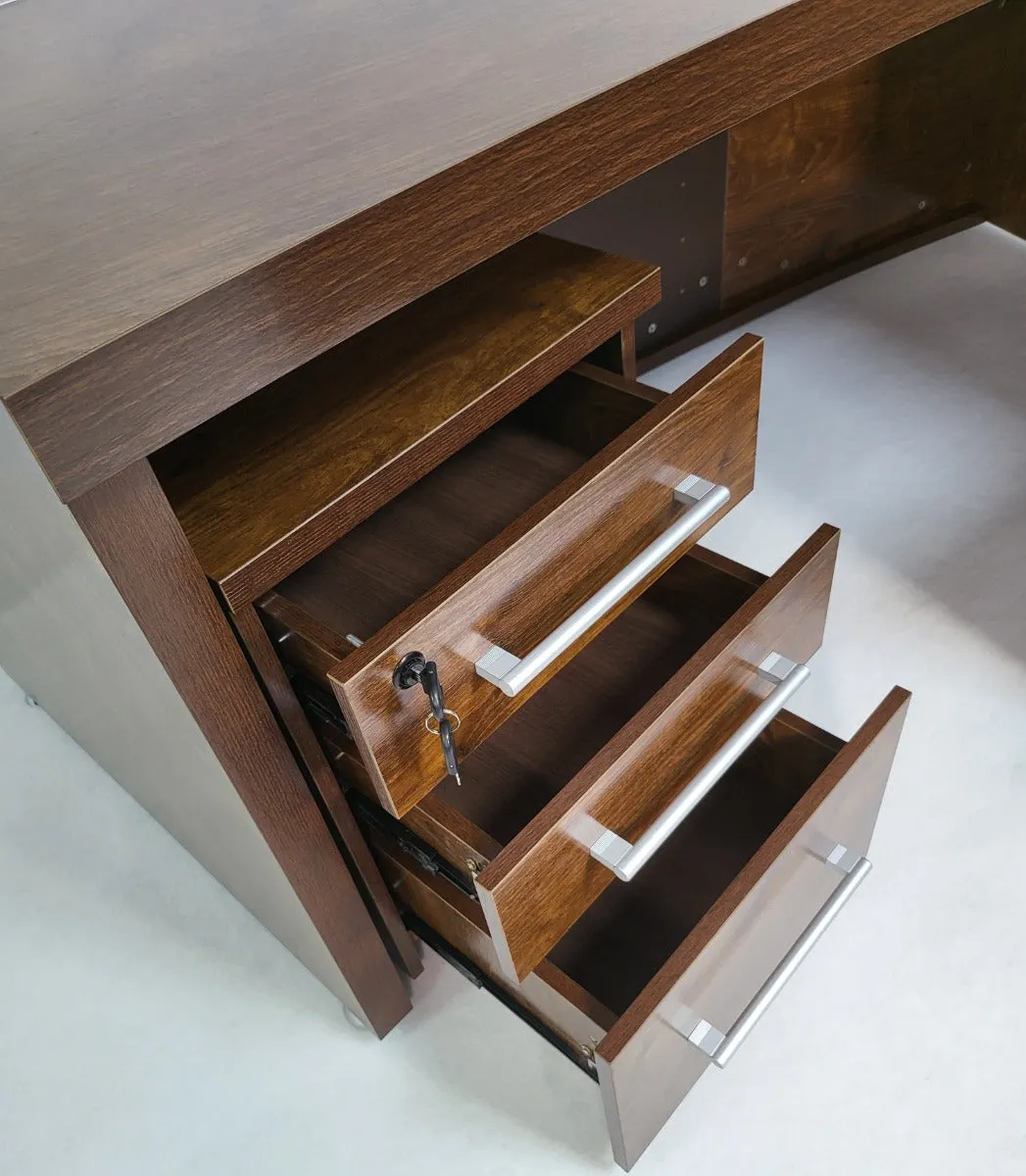 Dark Oak Curved Executive Office Desk with Mobile Return and Pedestal - 2000mm - KW-8668