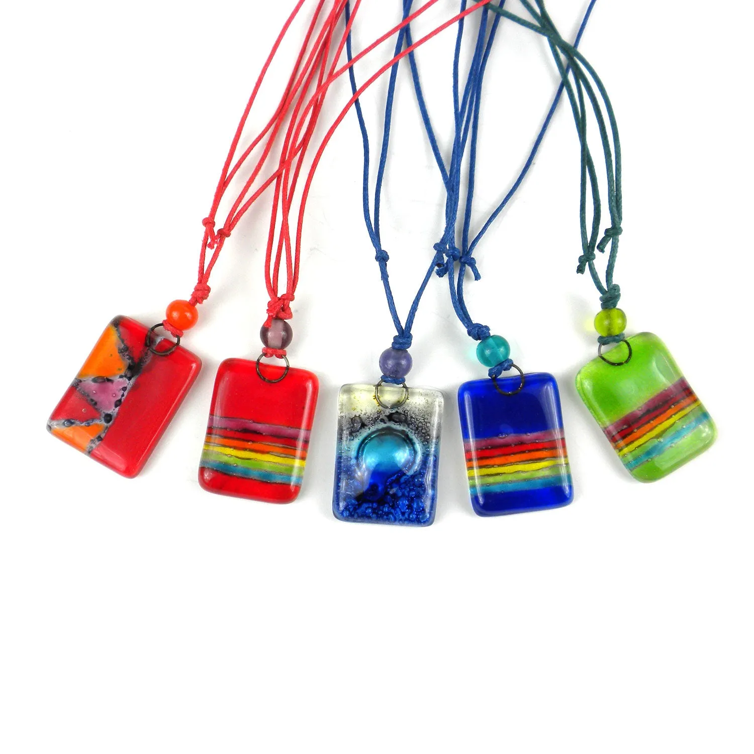 Deep Blue Rainbow Fused Glass Pendant Necklace Tili Glass