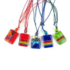 Deep Blue Rainbow Fused Glass Pendant Necklace Tili Glass