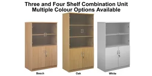 Deluxe Three or Four Shelf 1020mm Wide Combination Bookcase with Glass Doors