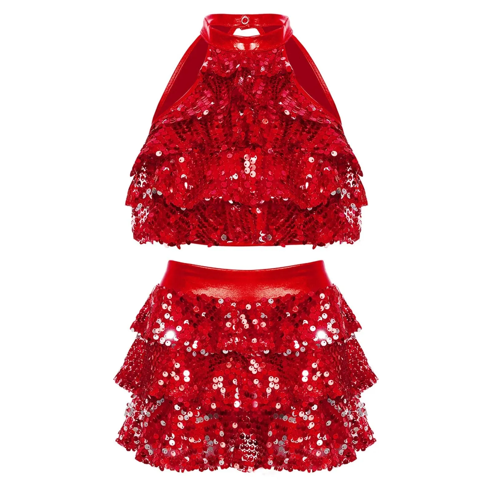 Girls Modern Jazz Latin Ballet Dance Costume  Shiny Sequin Short Unitard Dress