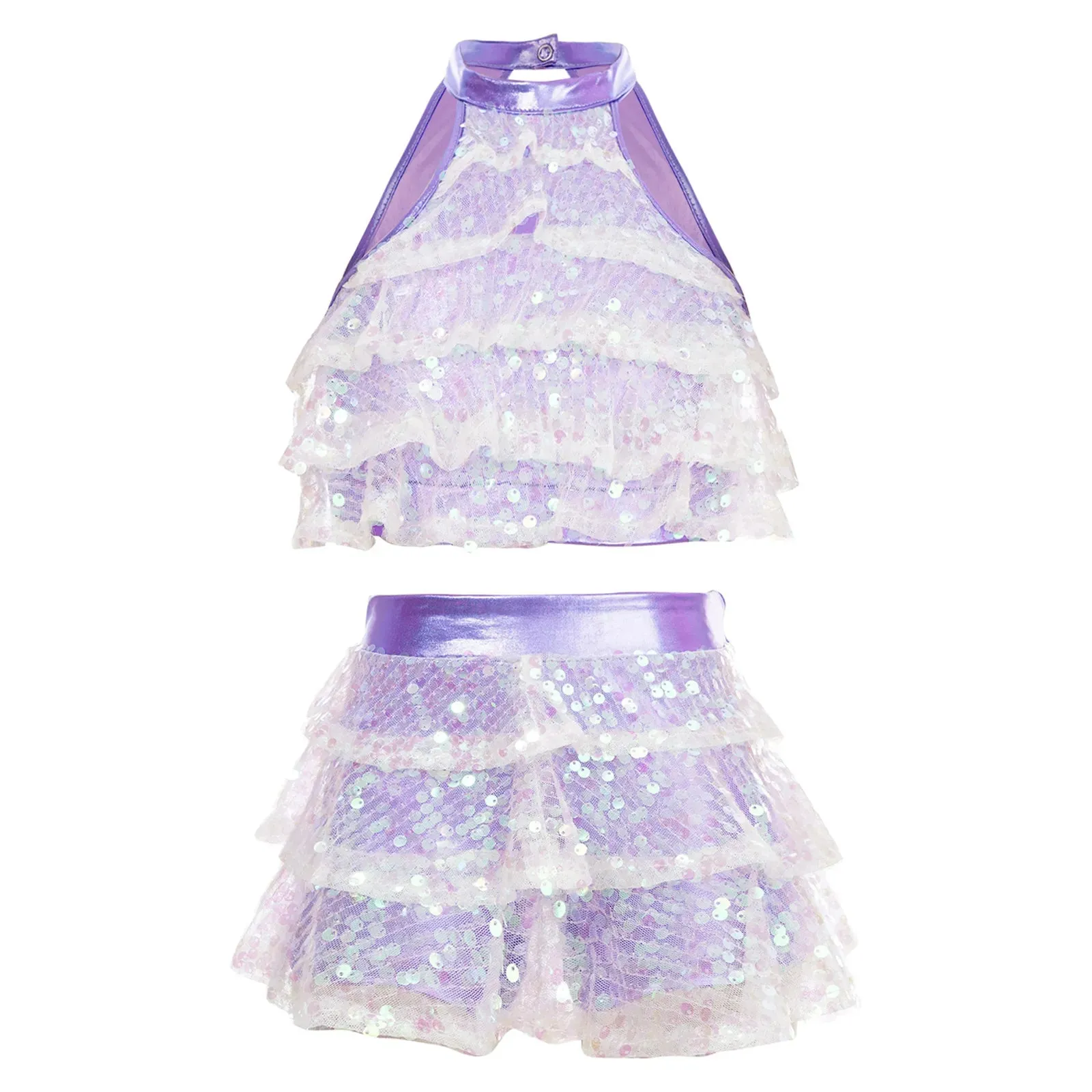 Girls Modern Jazz Latin Ballet Dance Costume  Shiny Sequin Short Unitard Dress
