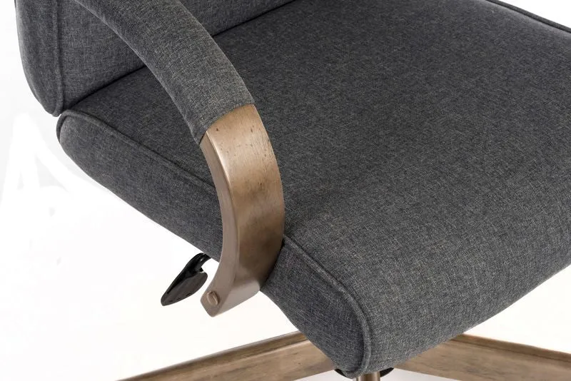 Grey Fabric Office Chair with Wood Arms - GRAYSON