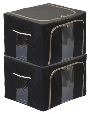 Heart Home Steel Frame Storage Box/Organizer For Clothing, Blankets, Bedding With Clear Window, 44Ltr.- Pack of 2 (Black & Grey)-44HH0303