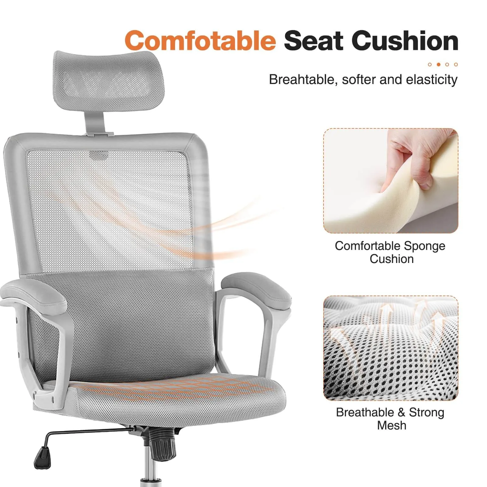 High Back Ergonomic Swivel Office Chair with Adjustable Headrest and Lumbar Support