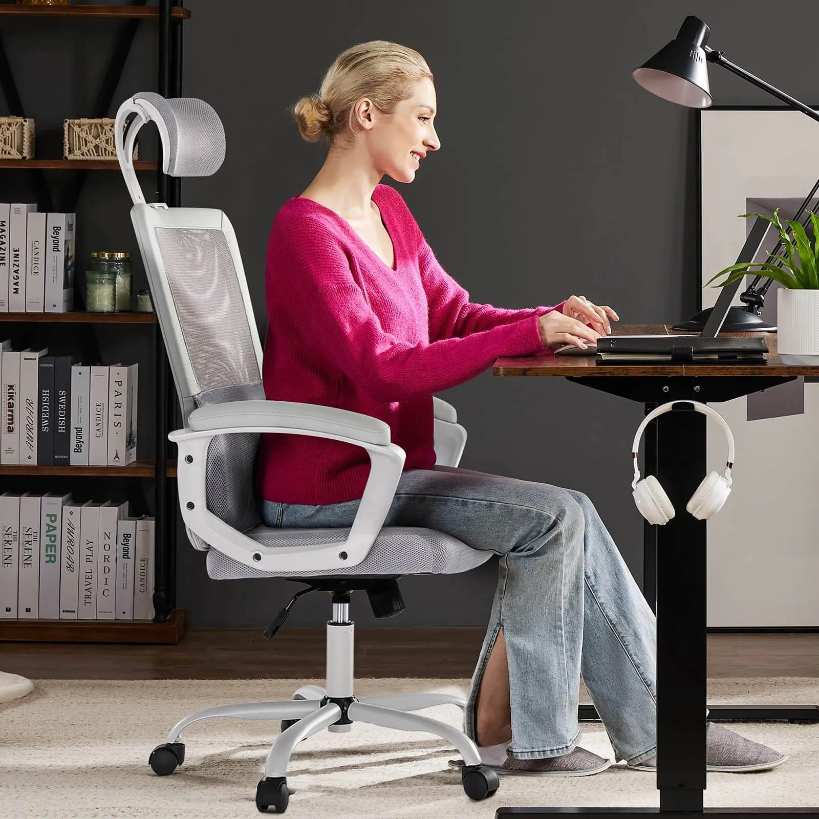 High Back Ergonomic Swivel Office Chair with Adjustable Headrest and Lumbar Support