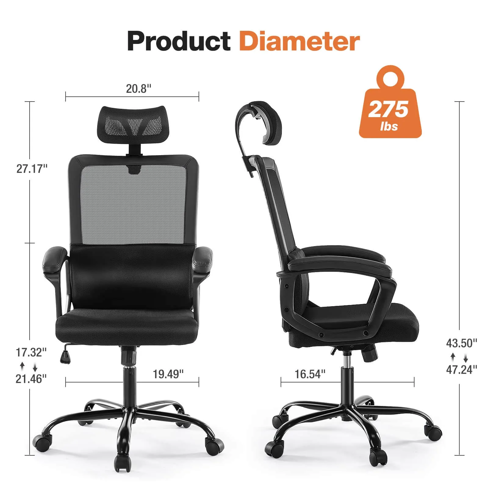 High Back Ergonomic Swivel Office Chair with Adjustable Headrest and Lumbar Support