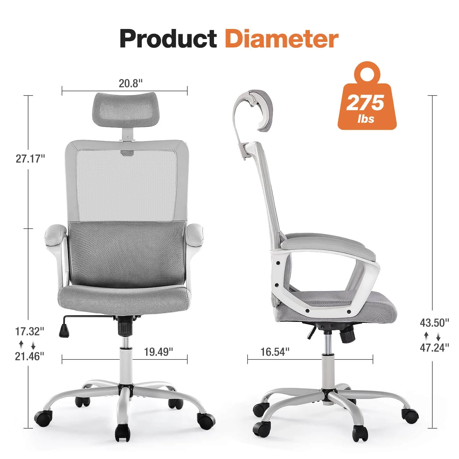 High Back Ergonomic Swivel Office Chair with Adjustable Headrest and Lumbar Support