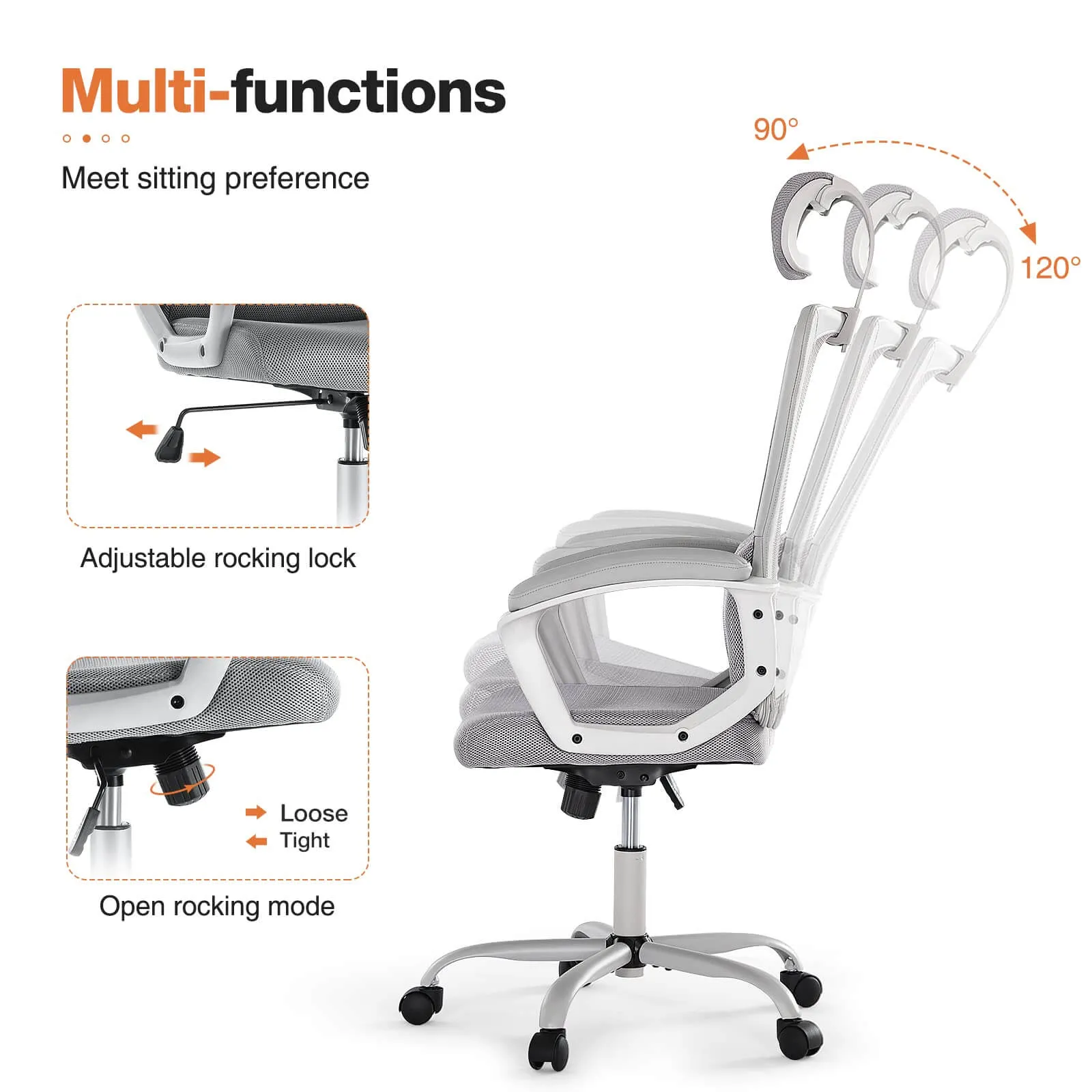High Back Ergonomic Swivel Office Chair with Adjustable Headrest and Lumbar Support