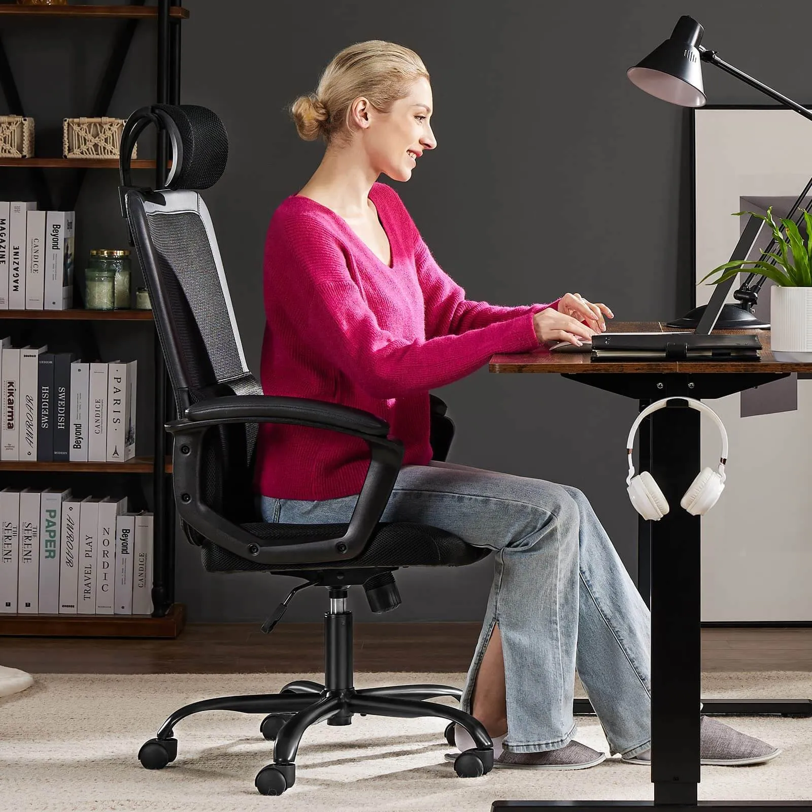 High Back Ergonomic Swivel Office Chair with Adjustable Headrest and Lumbar Support