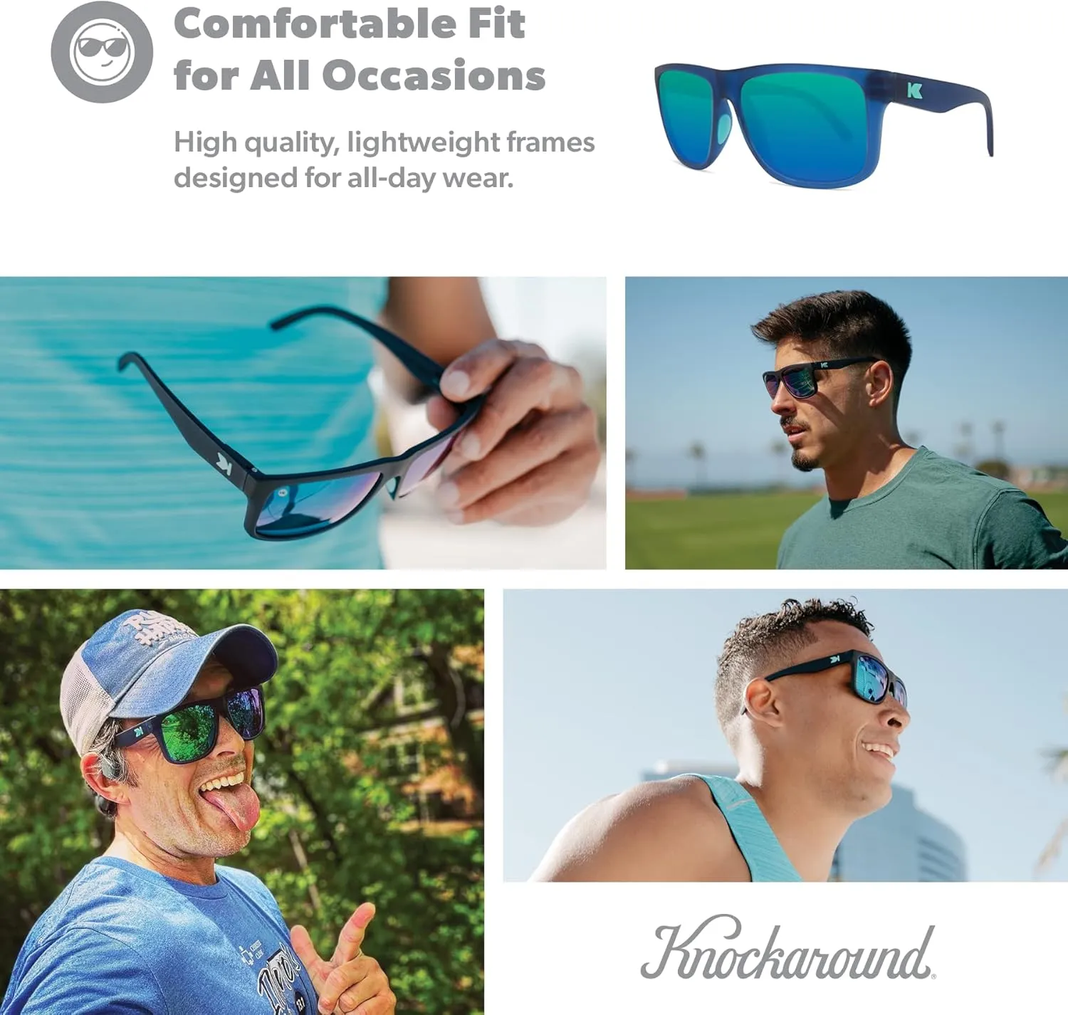 Knockaround Torrey Pines and Sport Polarized Sunglasses for Men & Women - Impact Resistant Lenses & Full UV400 Protection