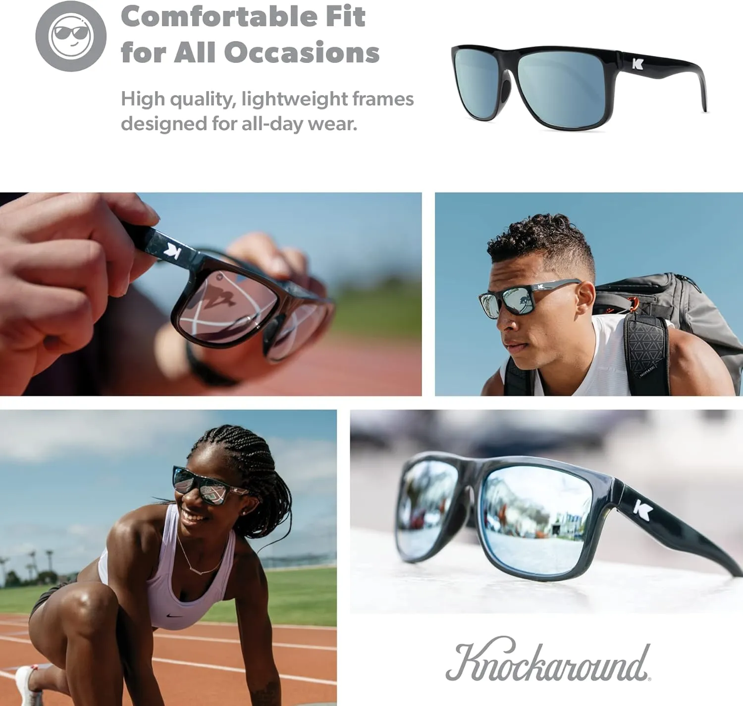 Knockaround Torrey Pines and Sport Polarized Sunglasses for Men & Women - Impact Resistant Lenses & Full UV400 Protection