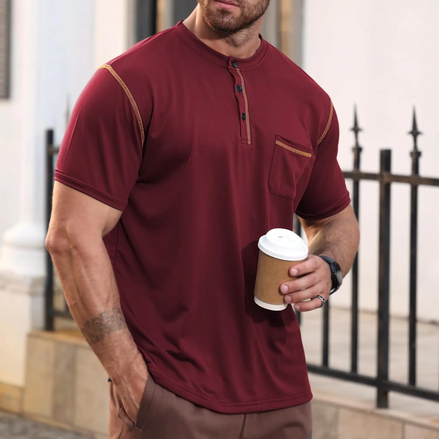 Men's Henley Shirt Short Sleeve T-Shirt Casual Top Pullover Summer Lightweight Tee Shirts with Button