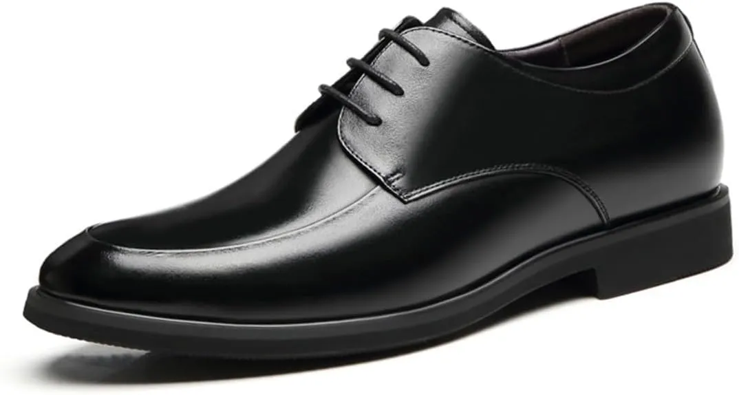 Men's Pointed Toe Elevator Formal Dress Shoes Lace Up Stylish Business Shoes Non-Slip Office Wedding Casual Leather Shoes
