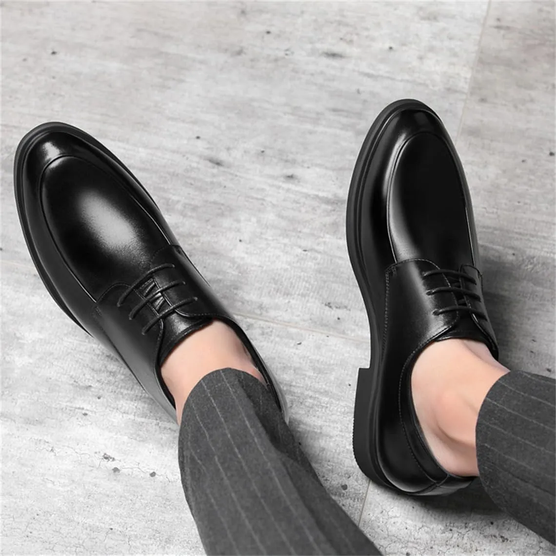 Men's Pointed Toe Elevator Formal Dress Shoes Lace Up Stylish Business Shoes Non-Slip Office Wedding Casual Leather Shoes