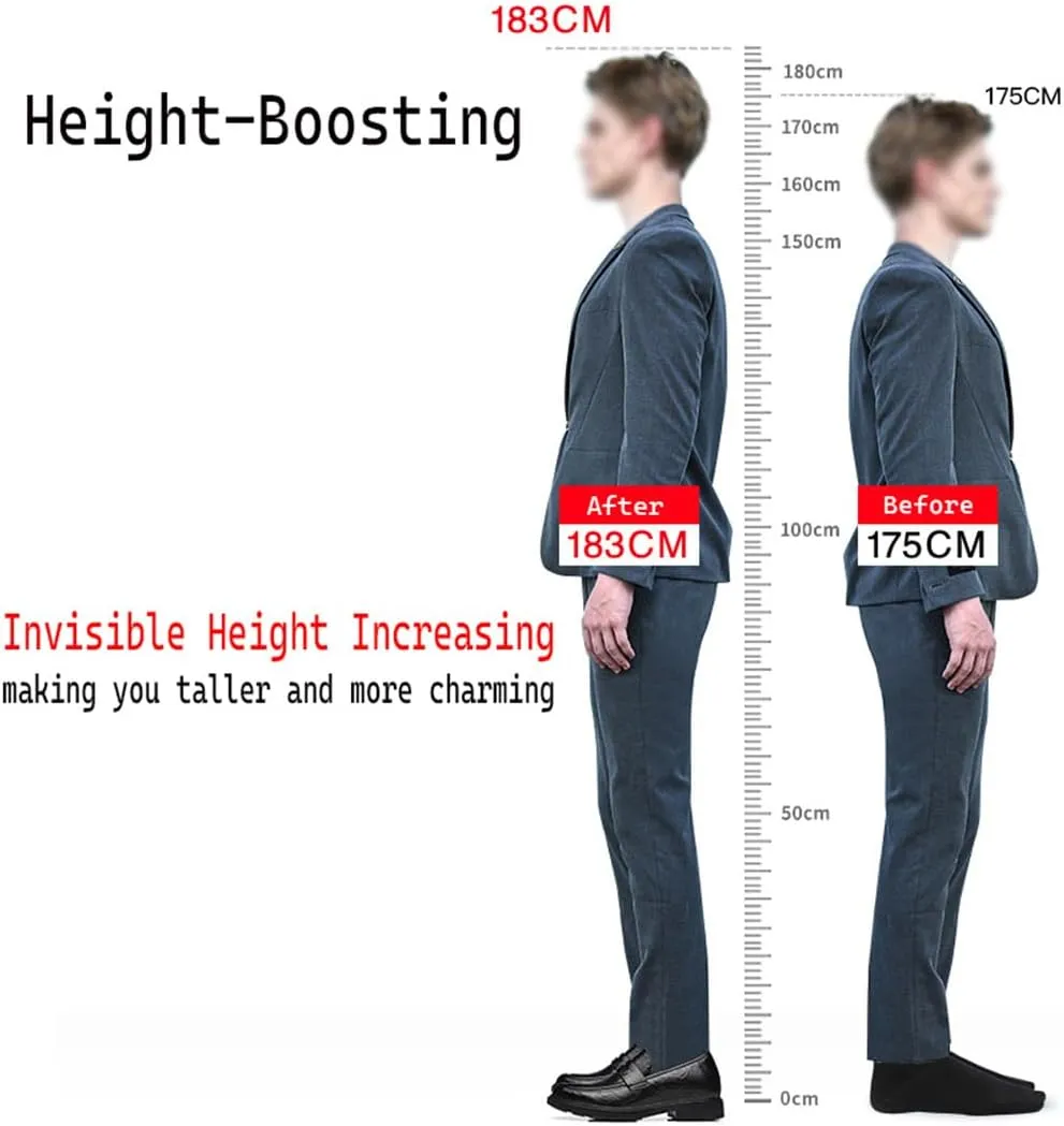 Men's Pointed Toe Elevator Formal Dress Shoes Lace Up Stylish Business Shoes Non-Slip Office Wedding Casual Leather Shoes