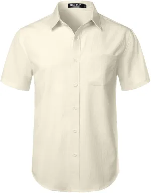 Men's Stretch Wrinkle Free Short Sleeve Texture Shirt Lightweight Summer Button Down Shirts for Beach Vacation