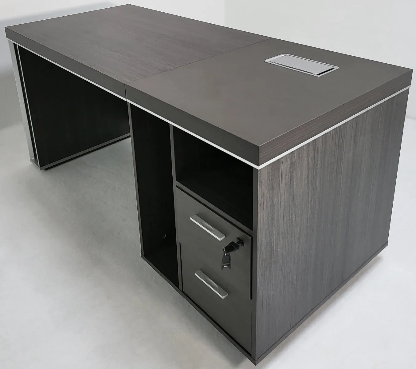 Modern Grey Oak Executive Office Desk with Built in Storage - 1600mm - BJS-X1616