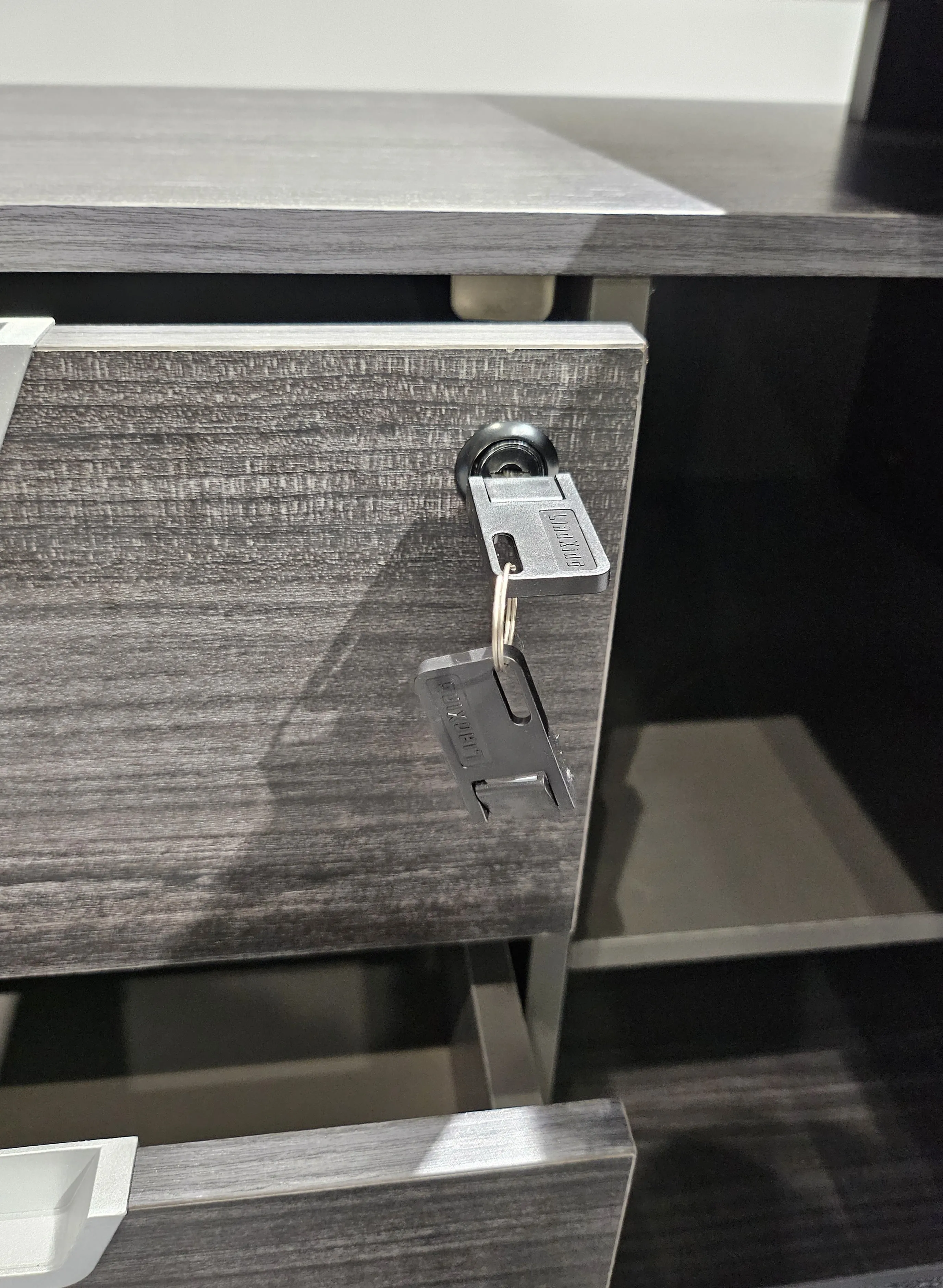 Modern Grey Oak Veneer Corner Executive Office Desk with Built in Storage - 2000mm - DG19-C-D20