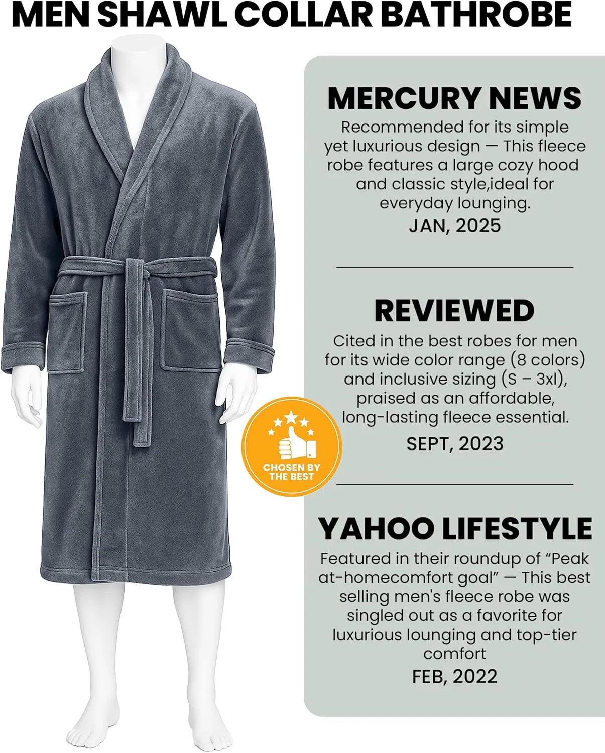 NY Threads Luxurious Men's Shawl Collar Fleece Bathrobe Long Spa Robe