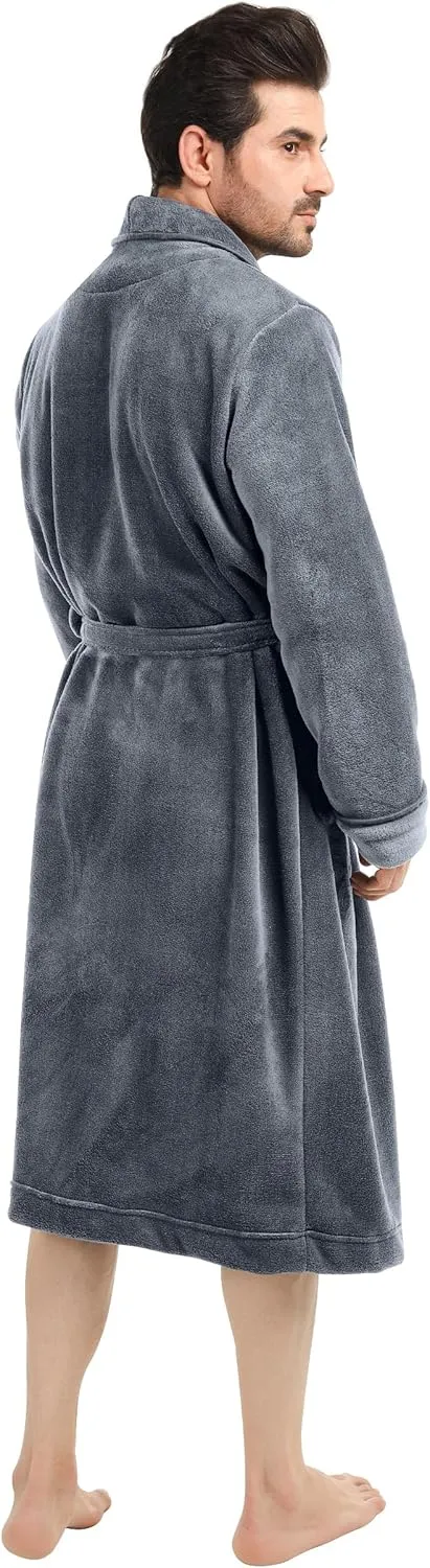 NY Threads Luxurious Men's Shawl Collar Fleece Bathrobe Long Spa Robe