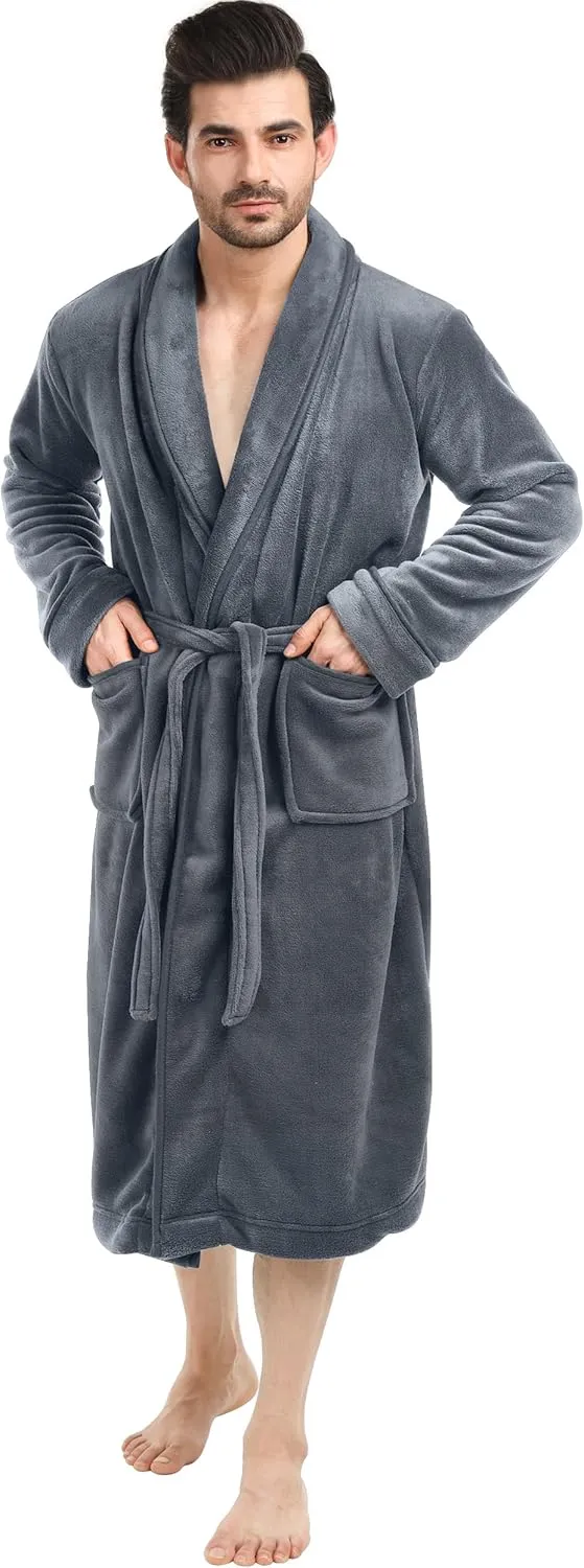 NY Threads Luxurious Men's Shawl Collar Fleece Bathrobe Long Spa Robe