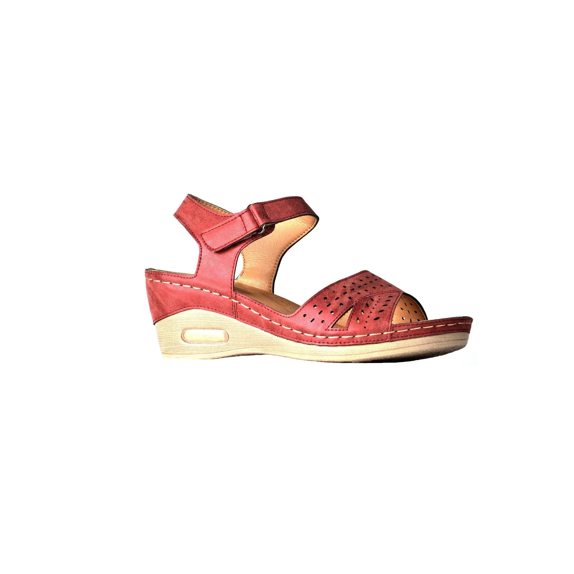 Perforated Peep Toe Sandals - Bordo