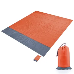 Polyester Waterproof Plaid Cloth Pocket Picnic Mat Outdoor Camping Beach Mat, Size: 2.1 x 2m(Orange   Gray)