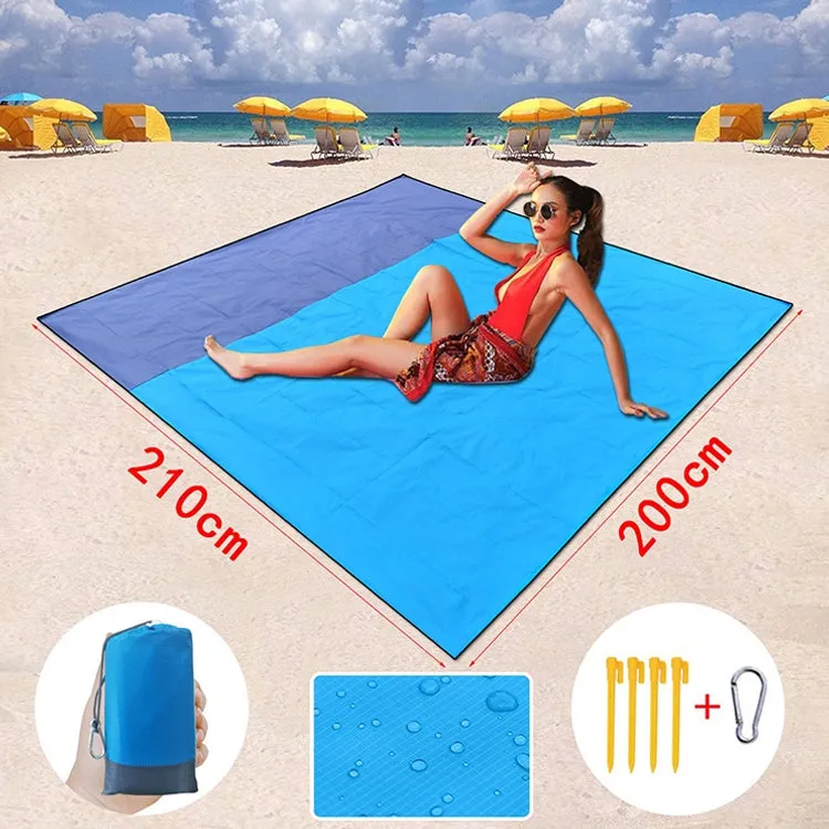 Polyester Waterproof Plaid Cloth Pocket Picnic Mat Outdoor Camping Beach Mat, Size: 2.1 x 2m(Orange   Gray)
