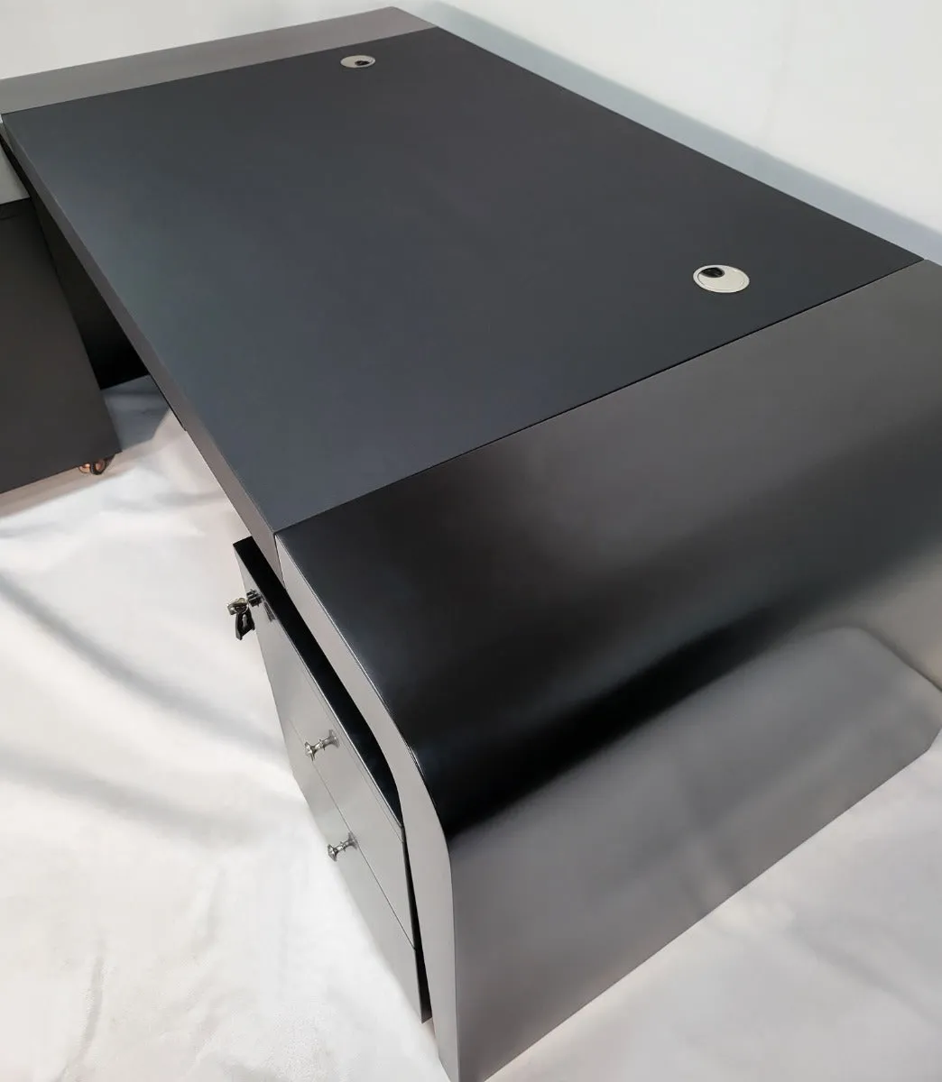Prosparae Modern Black Executive Desk with Return & Pedestal - T1381-1.8