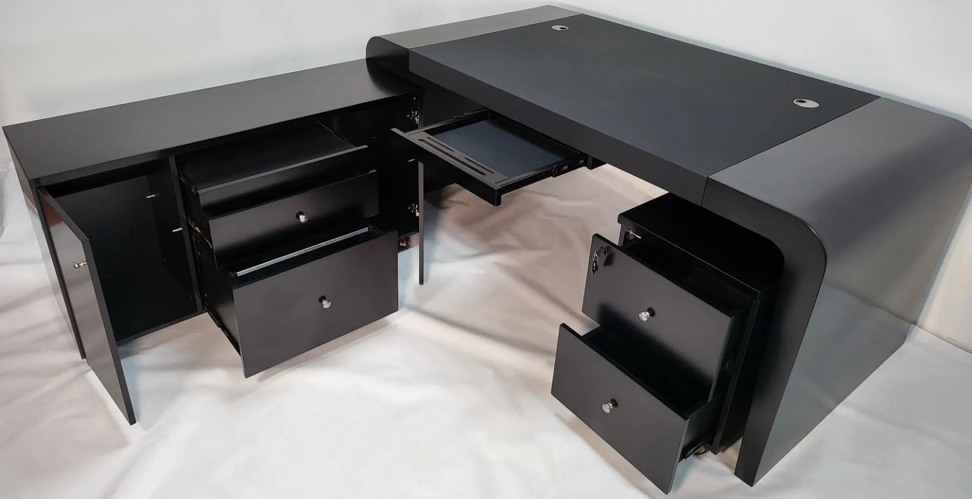 Prosparae Modern Black Executive Desk with Return & Pedestal - T1381-1.8