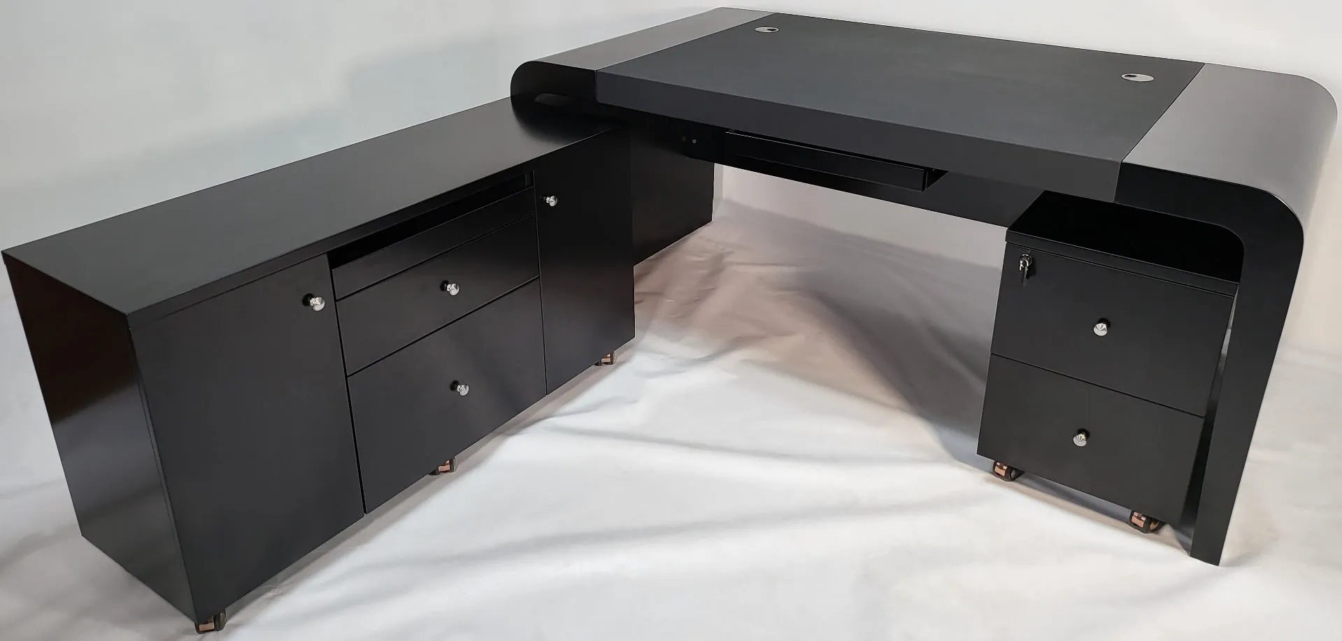 Prosparae Modern Black Executive Desk with Return & Pedestal - T1381-1.8