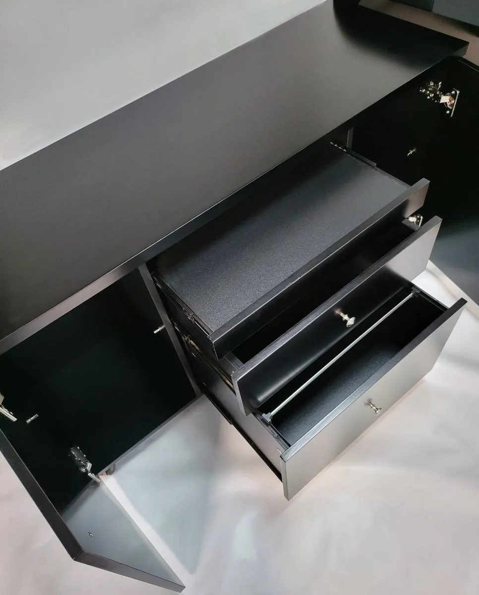 Prosparae Modern Black Executive Desk with Return & Pedestal - T1381-1.8