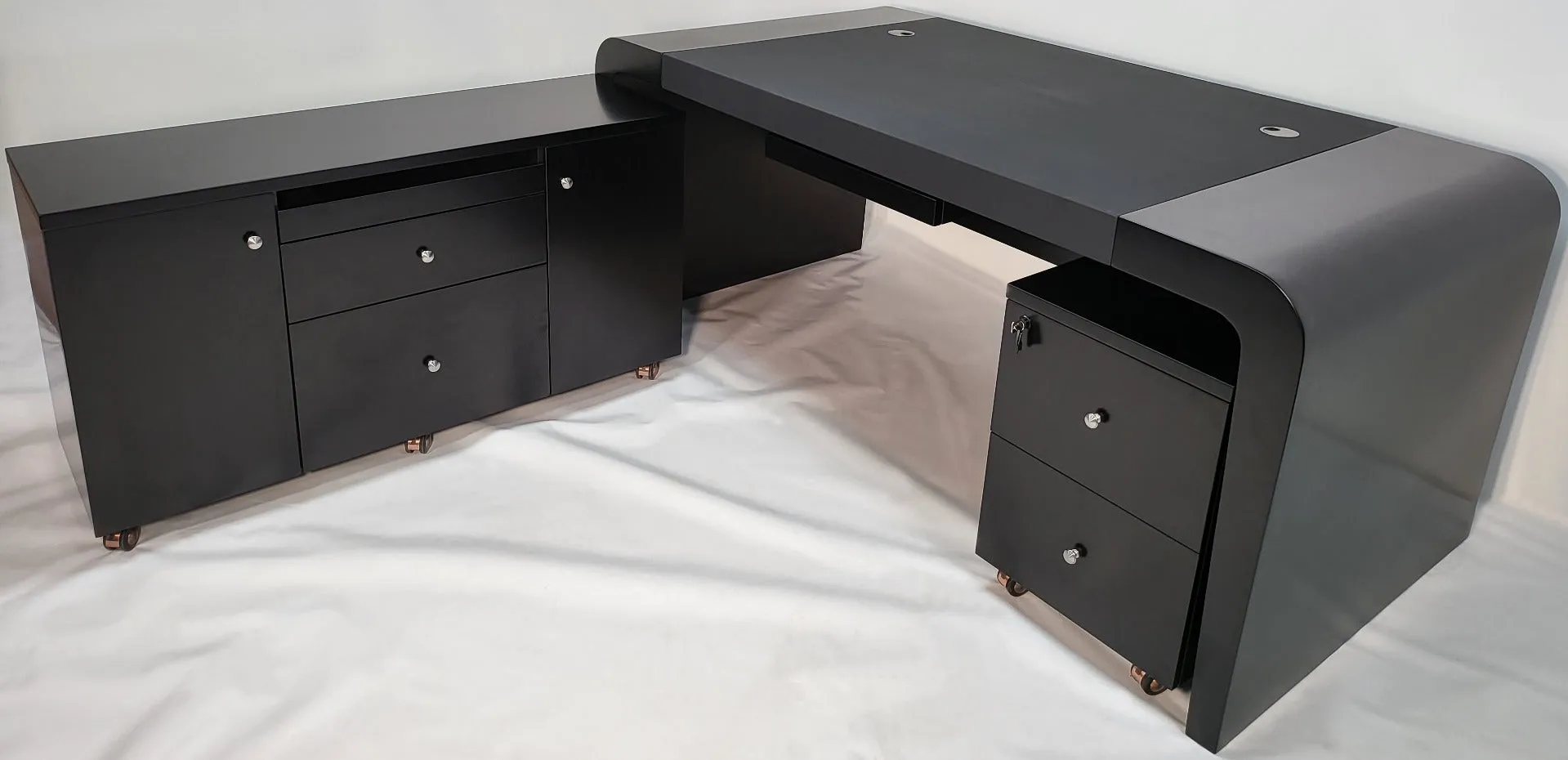 Prosparae Modern Black Executive Desk with Return & Pedestal - T1381-1.8