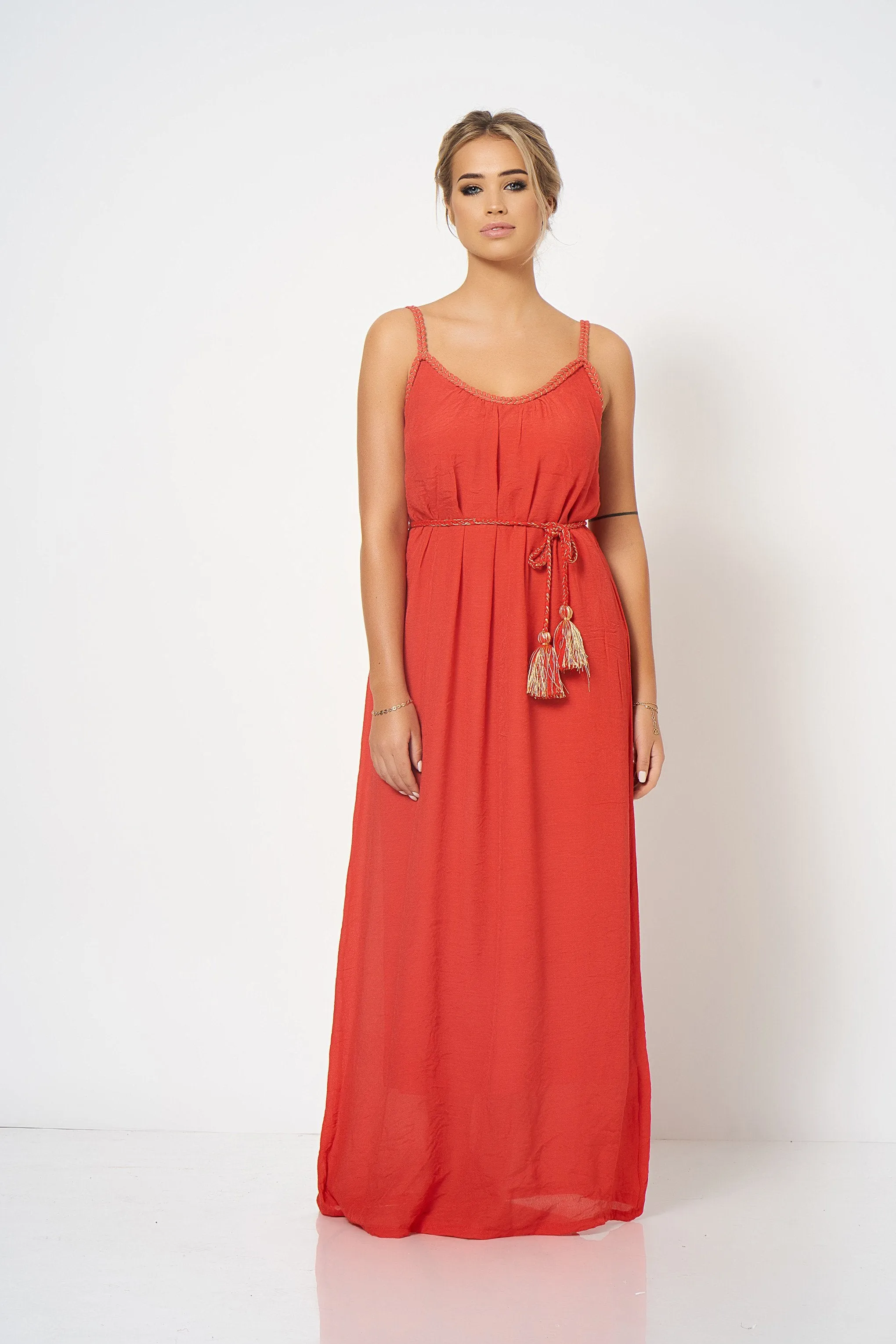 Red Strap Detail Maxi Dress