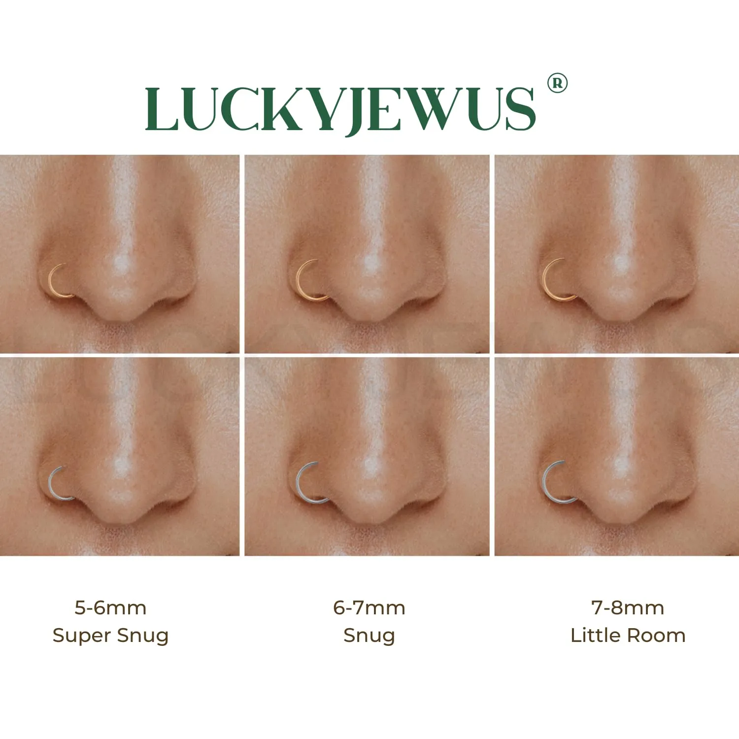 Small Thin Gold or Sterling Silver Nose Ring Hoop for Women, Adjustable with Stopper (14k Gold-Filled, 5-6mm / 22 gauge)